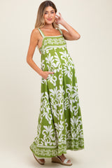 Green Resort Border Print Maternity Maxi Dress
