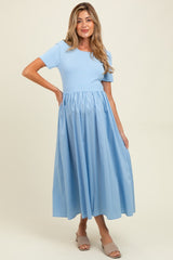 Light Blue Solid Maternity Maxi Dress