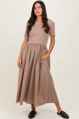 Taupe Solid Maternity Maxi Dress