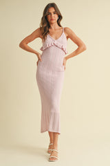 Light Pink Sleeveless Frill Sweater Maternity Midi Dress