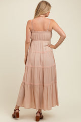 Cream Lace Tiered Sleeveless Maternity Maxi Dress