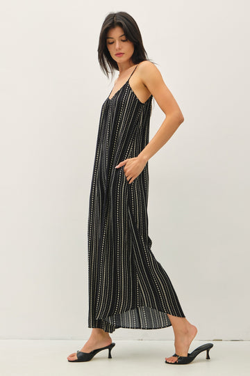 Black Printed Sleeveless Wide Leg Jumpsuit