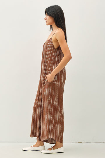 Brown Printed Sleeveless Wide Leg Jumpsuit