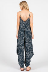 Charcoal Leaf Print Tulip Hem Jumpsuit