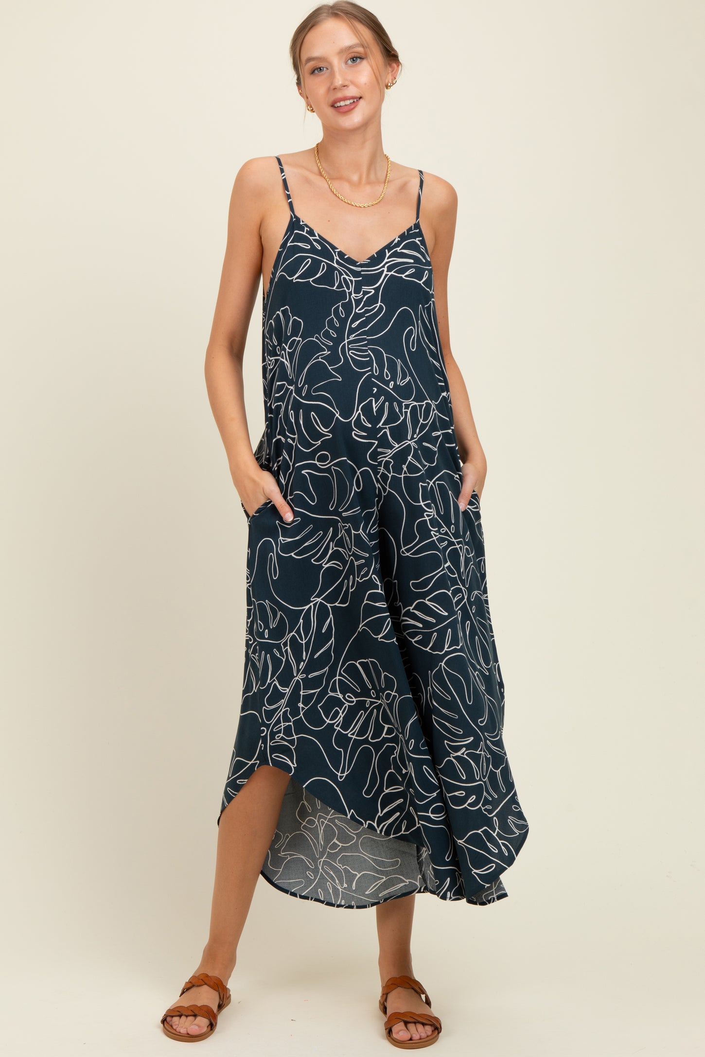 Charcoal Leaf Print Tulip Hem Maternity Jumpsuit