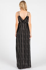Black Striped Double Strap V-Neck Maxi Dress