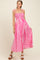 Pink Striped Smocked Shoulder Tie Maternity Midi Dress