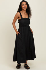 Black Back Bow Tie Detail Sleeveless Maternity Midi Dress
