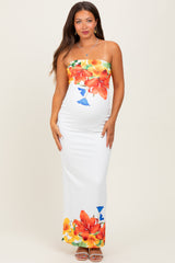 Ivory Floral Strapless Maternity Maxi Dress