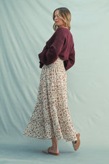 Ivory Floral Smocked Waist Maxi Skirt