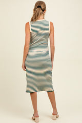 Deep Teal Striped Ribbed Knit Sleeveless Maternity Midi Dress
