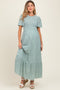 Light Olive Floral Smocked Maternity Midi Dress