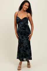 Charcoal Mesh Floral Overlay Maternity Midi Dress