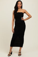 Black Mesh Strapless Ruched Maternity Dress