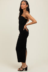 Black Mesh Strapless Ruched Maternity Dress