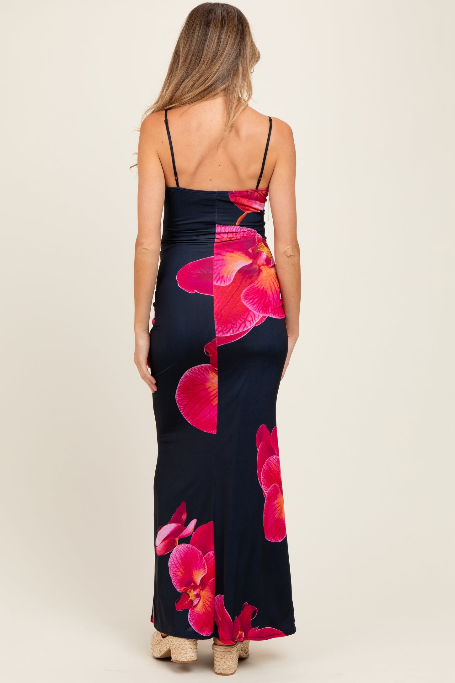 Black Floral Sleeveless Maternity Maxi Dress