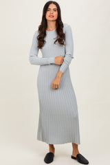 Grey Ribbed Long Sleeve Maternity Sweater Midi Dress