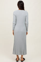 Grey Ribbed Long Sleeve Sweater Midi Dress