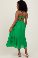 Green Cinched Bust Cutout Midi Dress
