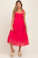 Fuchsia Cinched Bust Cutout Maternity Midi Dress