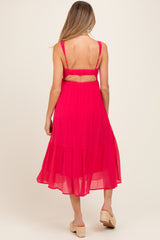 Fuchsia Cinched Bust Cutout Maternity Midi Dress