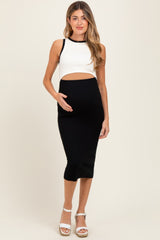 Black Colorblock Sleeveless Cutout Maternity Midi Dress