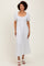 White Popcorn Smocking Bubble Sleeve Midi Dress