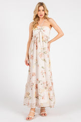 Cream Floral Chiffon Halter Maternity Maxi Dress