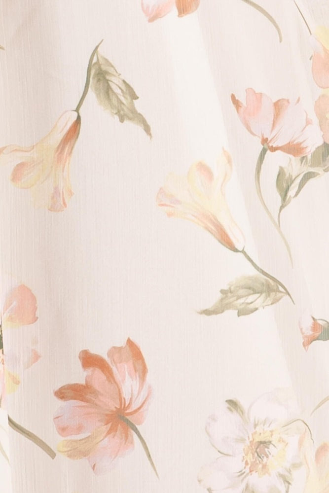 Cream Floral Chiffon Halter Maxi Dress