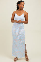 Light Blue Spring Floral Print Sleeveless Dress