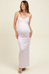 Light Pink Spring Floral Print Sleeveless Maternity Dress