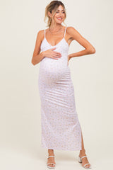 Light Pink Spring Floral Print Sleeveless Maternity Dress