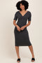 Charcoal Striped Short Sleeve V-Neck Midi Dress