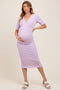 Lavender Striped Short Sleeve V-Neck Maternity Midi Dress