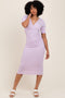 Lavender Striped Short Sleeve V-Neck Midi Dress