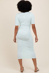 Mint Striped Short Sleeve V-Neck Midi Dress