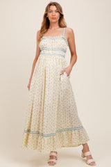 Blue Floral Ribbon Detail Sleeveless Maternity Maxi Dress