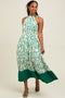 Green Floral Bow Tie Sleeveless Midi Dress