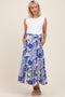 Blue Floral Contrast Top Sash Tie Sleeveless Maternity Midi Dress