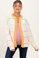 Cream Multicolor Stripe Chunky Knit Maternity Cardigan