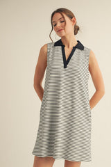 Black Striped Sleeveless Casual Mini Dress