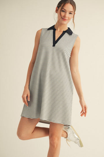 Black Striped Sleeveless Casual Mini Dress