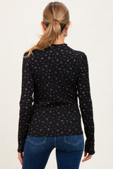 Black Floral Crinkled Texture High Neck Maternity Long Sleeve