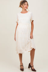 Cream Eyelet Lace Scallop Hem Maternity Midi Dress
