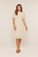 Cream Eyelet Lace Scallop Hem Midi Dress
