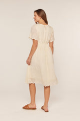 Cream Eyelet Lace Scallop Hem Midi Dress