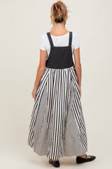 Charcoal Striped Colorblock Denim Contrast Maternity Maxi Dress