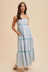 Blue Cotton Floral Maxi Dress