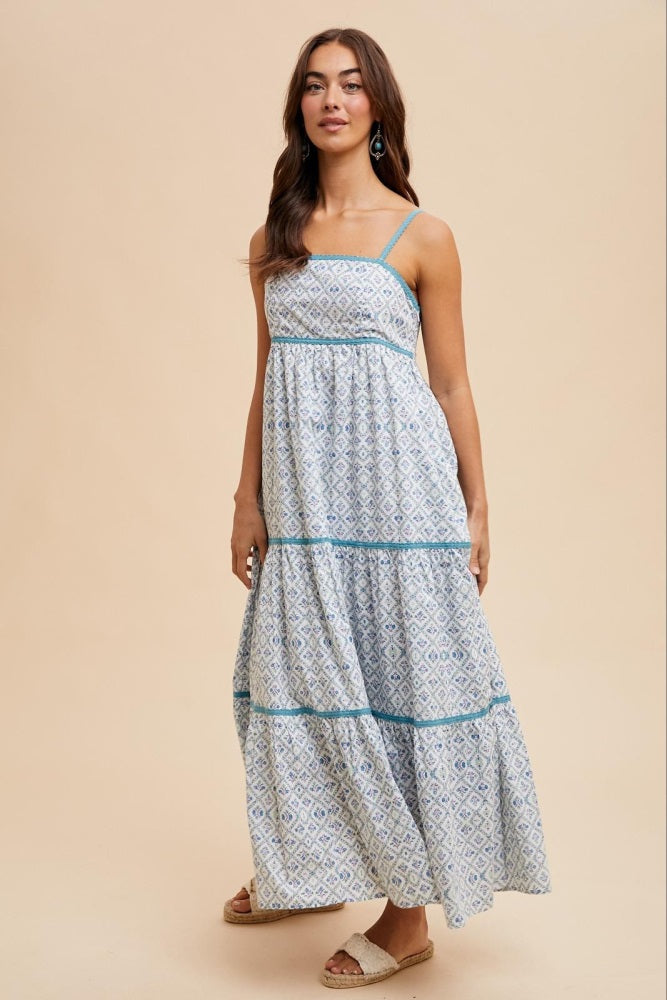 Blue Cotton Floral Maxi Dress