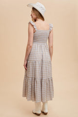 Light Blue Cotton Plaid Maxi Dress
